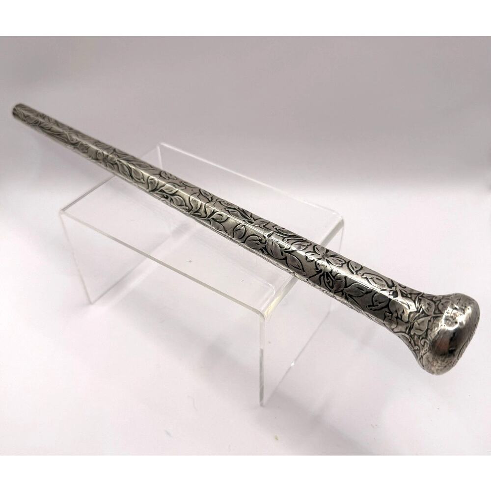 Antique Silver Flower & Leaf Engraved Parasol-Umbrella-Walking Stick Handle